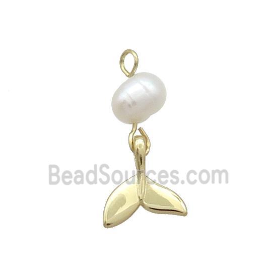 Copper Shark-tail Pendant With Pearl Gold Plated