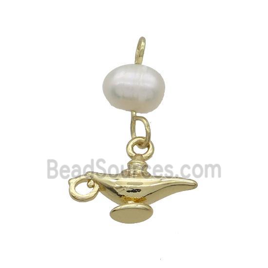 Copper Pendant With Pearl Aladdin Lamp Gold Plated