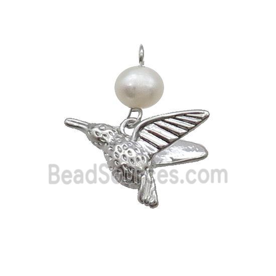 Copper Hummingbird Pendant With Pearl Platinum Plated