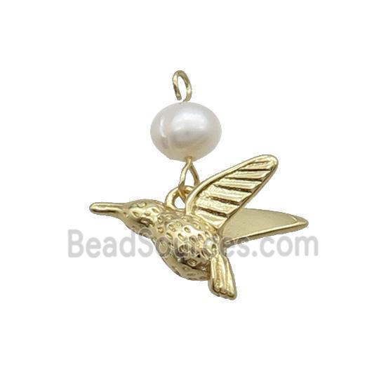 Copper Hummingbird Pendant With Pearl Gold Plated