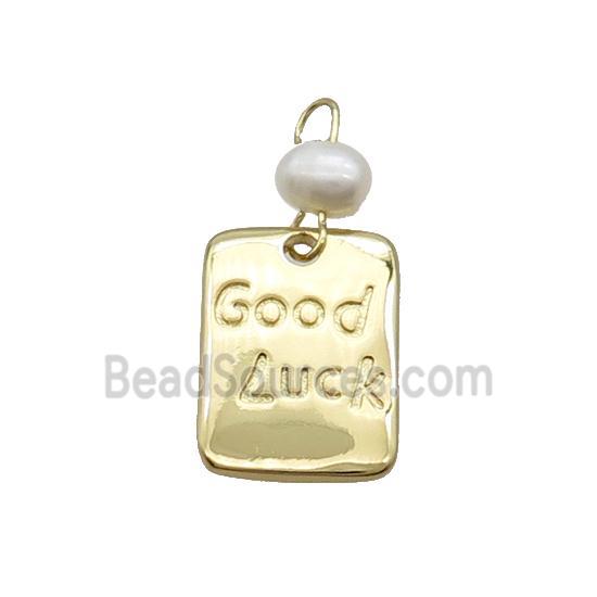 Copper Rectangle Pendant With Pearl Good Luck Gold Plated