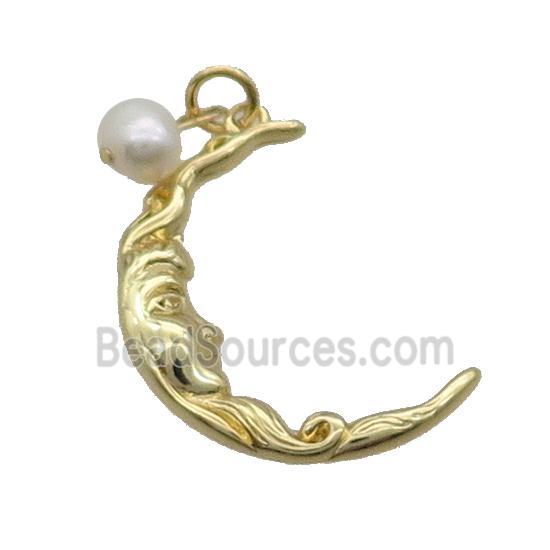 Copper Moon Charm Pendant With Pearl Gold Plated