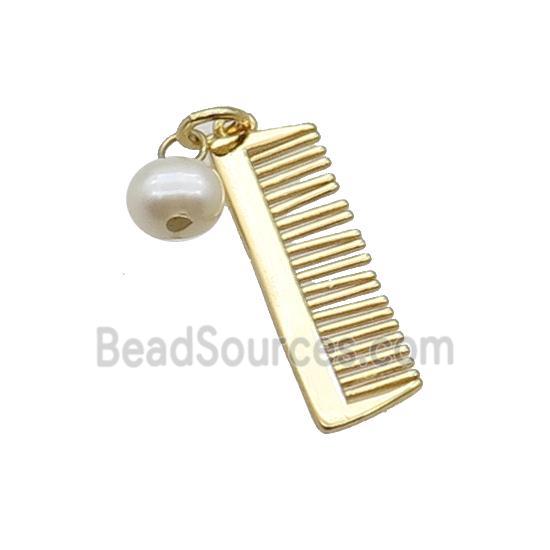 Copper Comb Pendant With Pearl Gold Plated