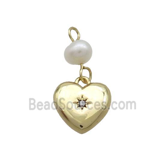 Copper Heart Pendant Pave Zircon With Pearl Gold Plated