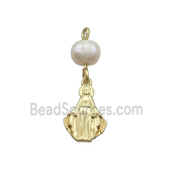 Copper Pendant With Pearl Virgin Mary Gold Plated