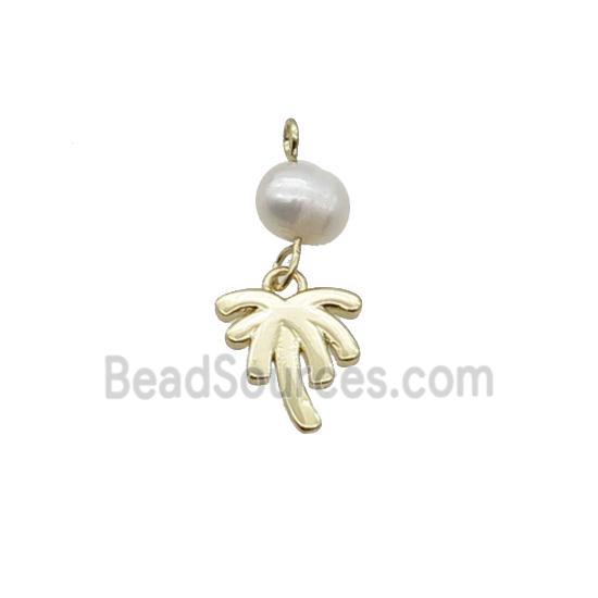 Copper Coconut Tree Pendant With Pearl Gold Plated