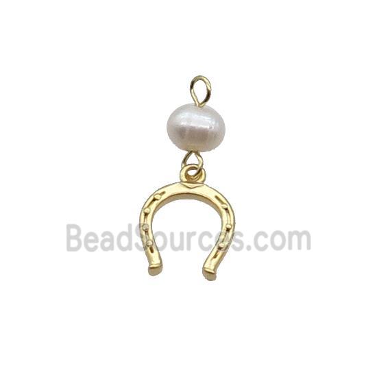 Copper HorseShoe Pendant With Pearl Gold Plated