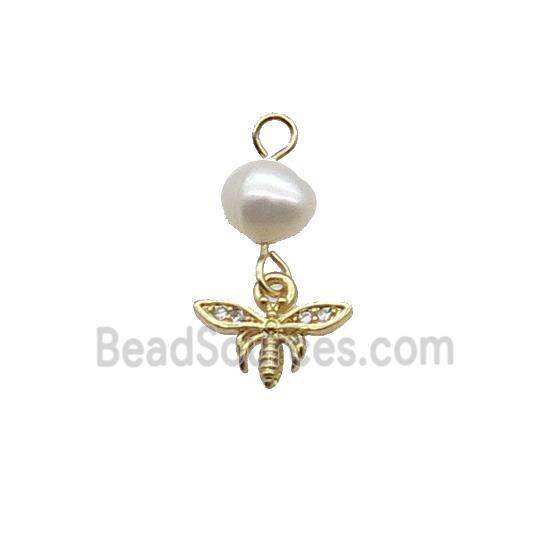 Copper Honeybee Pendant Pave Zircon With Pearl Gold Plated