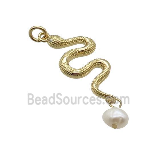 Copper Snake Pendant With Pearl Gold Plated