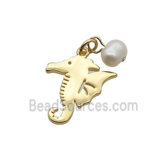 Copper Seahorse Pendant With Pearl Gold Plated