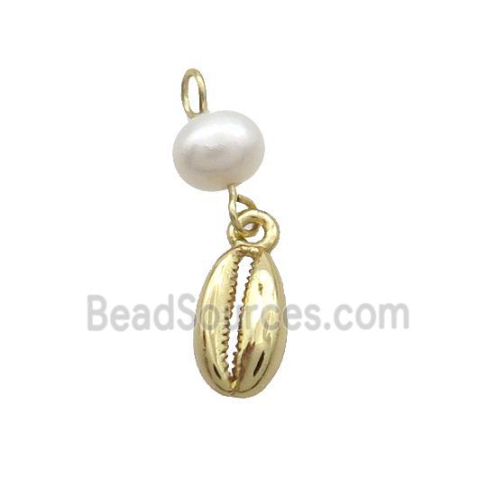 Copper Conch Pendant With Pearl Gold Plated