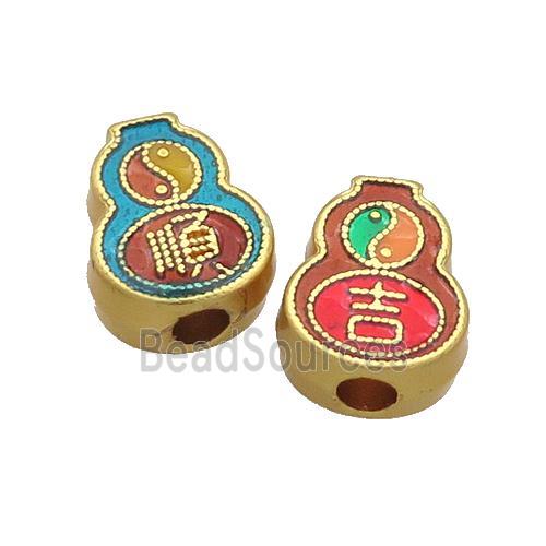 Copper Gourd Beads Yinyang Multicolor Enamel Large Hole Gold Plated