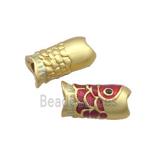 Copper Fish Beads Red Enamel Large Hole Unfade Gold Plated