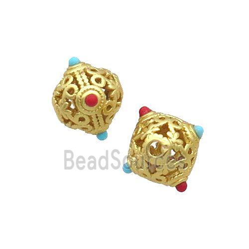 Tibetan Style Copper Beads Bicone Unfade Gold Plated