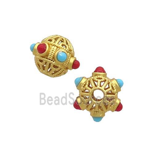 Tibetan Style Copper Beads Bicone Unfade Gold Plated