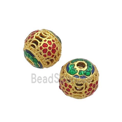 Copper Beads Round Green Enamel Unfade Gold Plated