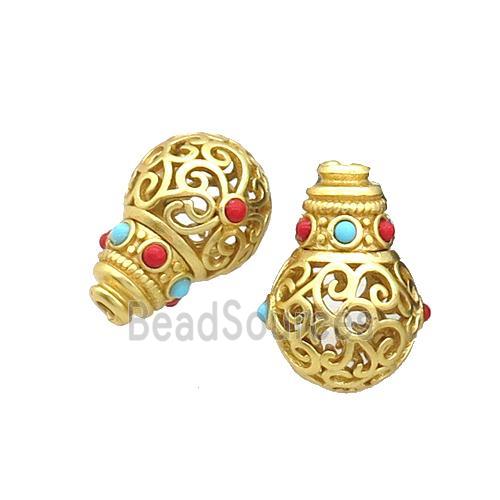 Tibetan Style Copper Gourd Beads Unfade Gold Plated