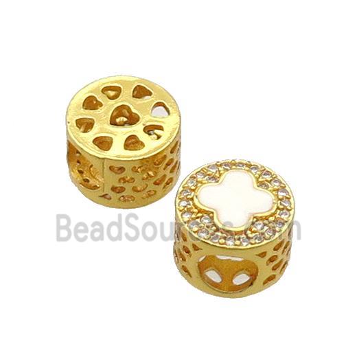 Copper Butter Beads Pave Zircon White Enamel Cross Large Hole Gold Plated