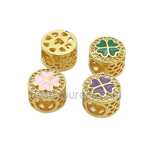 Copper Butter Beads Pave Zircon Mix Enamel Clover Large Hole Gold Plated