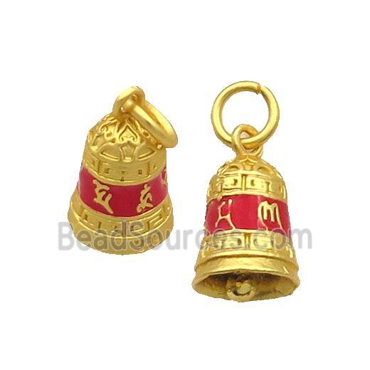 Alloy Bell Buddhist Pendant Red Enamel Om Mani Padme Hum