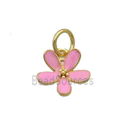 Copper Flower Pendant Pink Enamel Gold Plated