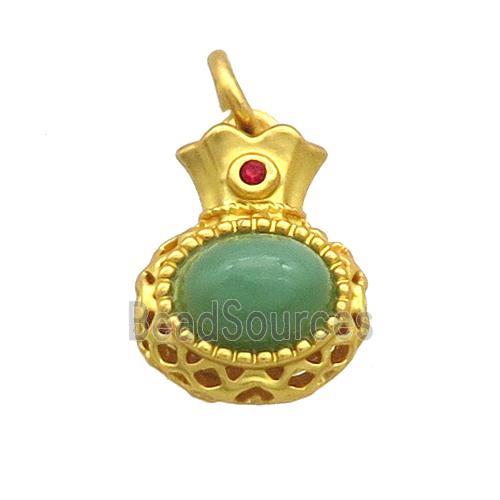 Copper Bottle Pendant Pave Green Jade Gold Plated