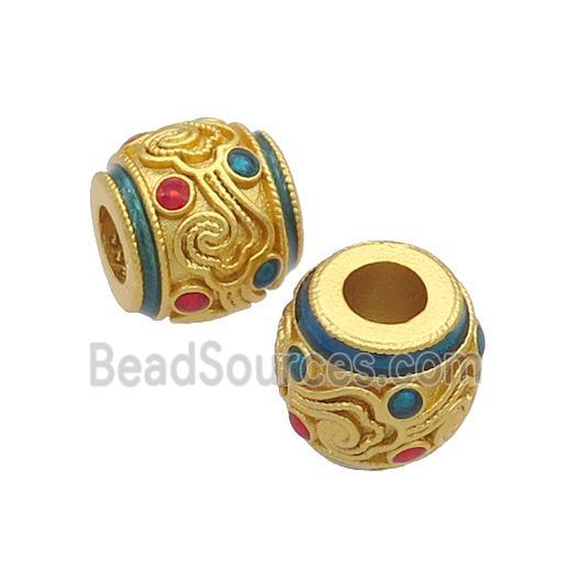 Copper Barrel Beads Teal Enamel Large Hole Unfade Gold Plated