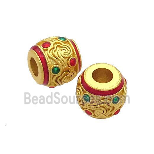 Copper Barrel Beads Red Enamel Large Hole Unfade Gold Plated