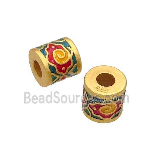 Copper Tube Beads Multicolor Enamel Large Hole Unfade Gold Plated