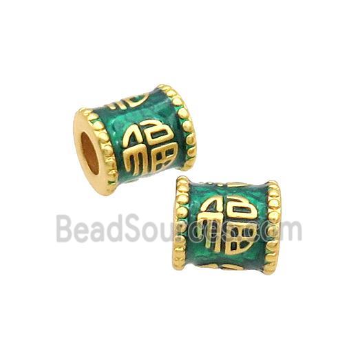 Copper Tube Beads Green Enamel FU Large Hole Unfade Gold Plated