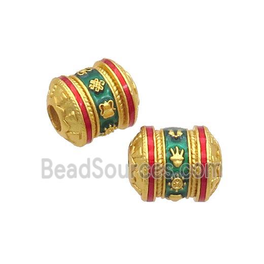 Copper Tube Beads Green Enamel Buddhist Large Hole Unfade Gold Plated