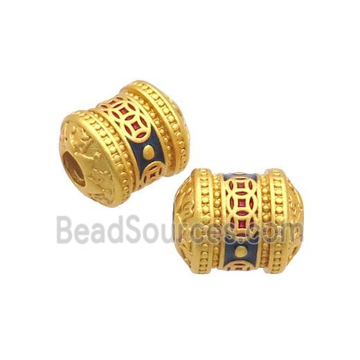 Copper Tube Beads Blue Enamel Buddhist Large Hole Unfade Gold Plated