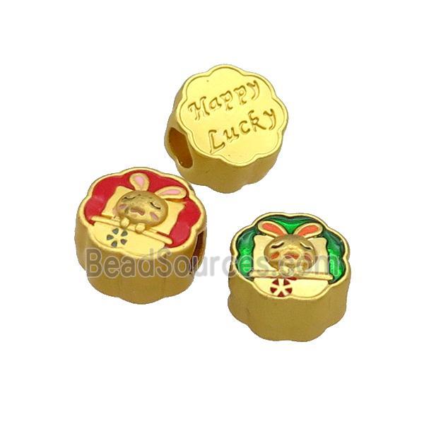 Copper Button Circle Beads Rabbit Enamel Large Hole Unfade Gold Plated Mixed