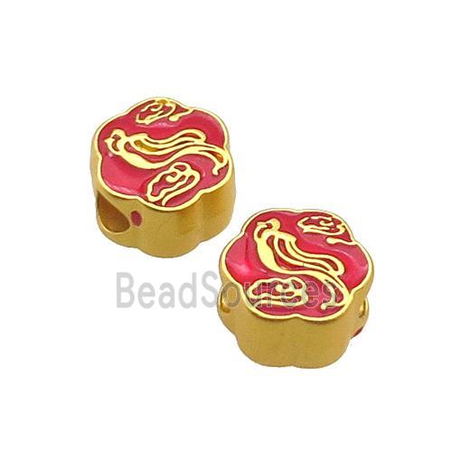 Copper Button Circle Beads Cloud Red Enamel Large Hole Unfade Gold Plated