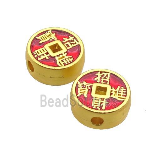 Copper Button Beads Red Enamel Fortune Unfade Gold Plated