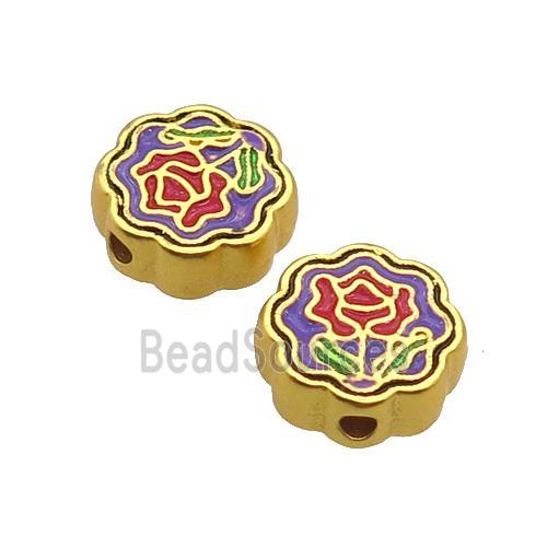 Copper Button Beads Multicolor Enamel Flower Unfade Gold Plated