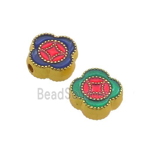 Copper Clover Beads Multicolor Enamel Unfade Gold Plated