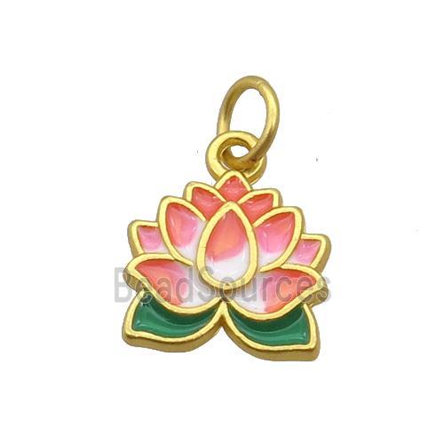 Copper Lotus Pendant Pink Enamel Unfade Gold Plated