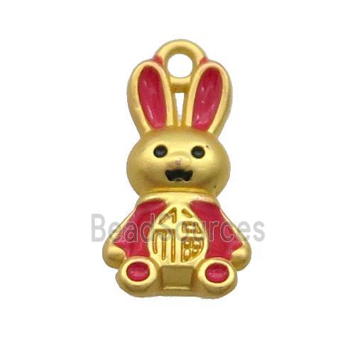 Copper Rabbit Pendant Red Enamel Unfade Gold Plated