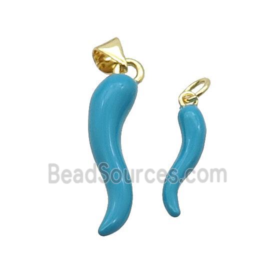 Copper Horn Pendant Teal Enamel Gold Plated