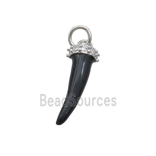 Copper Horn Pendant Black Enamel Platinum Plated