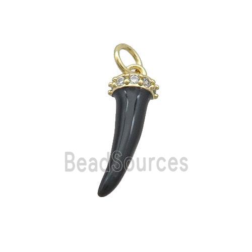 Copper Horn Pendant Black Enamel Gold Plated