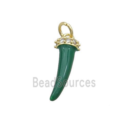 Copper Horn Pendant Green Enamel Gold Plated