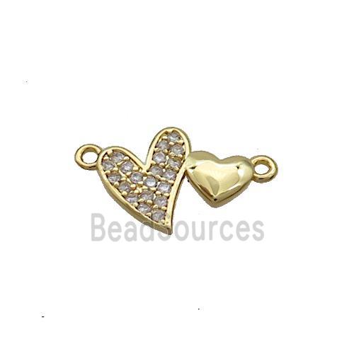 Copper Pendant Pave Zircon Double Heart Gold Plated