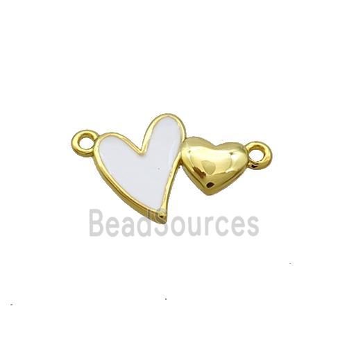 Copper Pendant White Enamel Double Heart Gold Plated