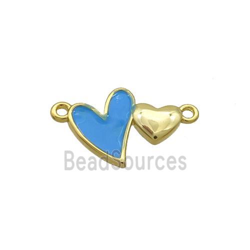 Copper Pendant Blue Enamel Double Heart Gold Plated