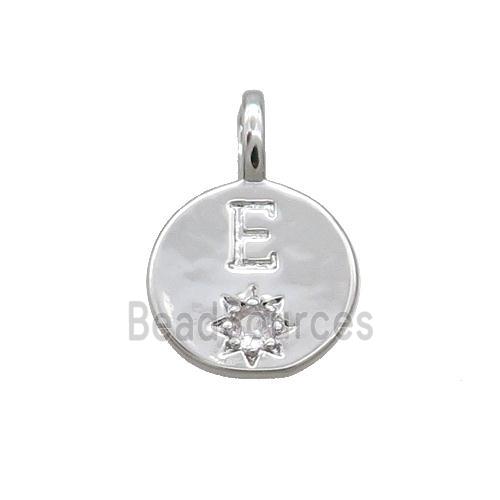 Copper Circle Pendant Pave Zircon E-letter Platinum Plated