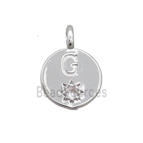 Copper Circle Pendant Pave Zircon G-letter Platinum Plated