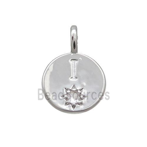 Copper Circle Pendant Pave Zircon I-letter Platinum Plated