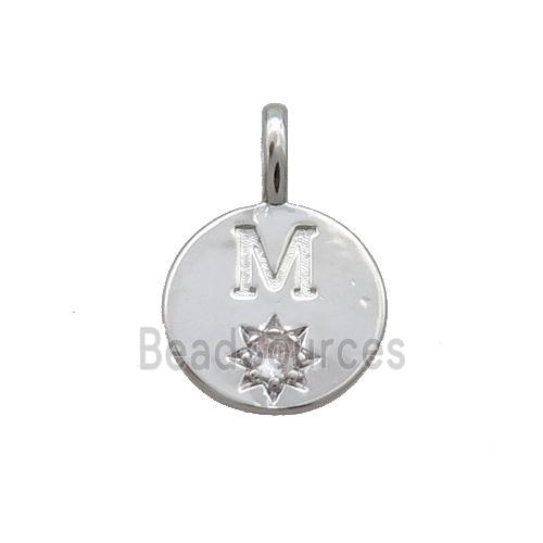 Copper Circle Pendant Pave Zircon M-letter Platinum Plated